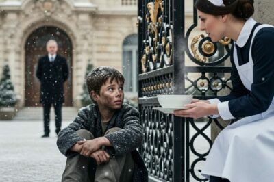 A kind maid saw a small, starving boy shivering outside the mansion…