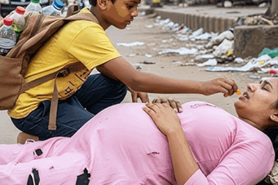बेघर बच्चे ने बारिश भरी रात में एक गर्भवती औरत की जान बचाई—और सच्चाई जानकर सबकी आँखों में आँसू आ गए।